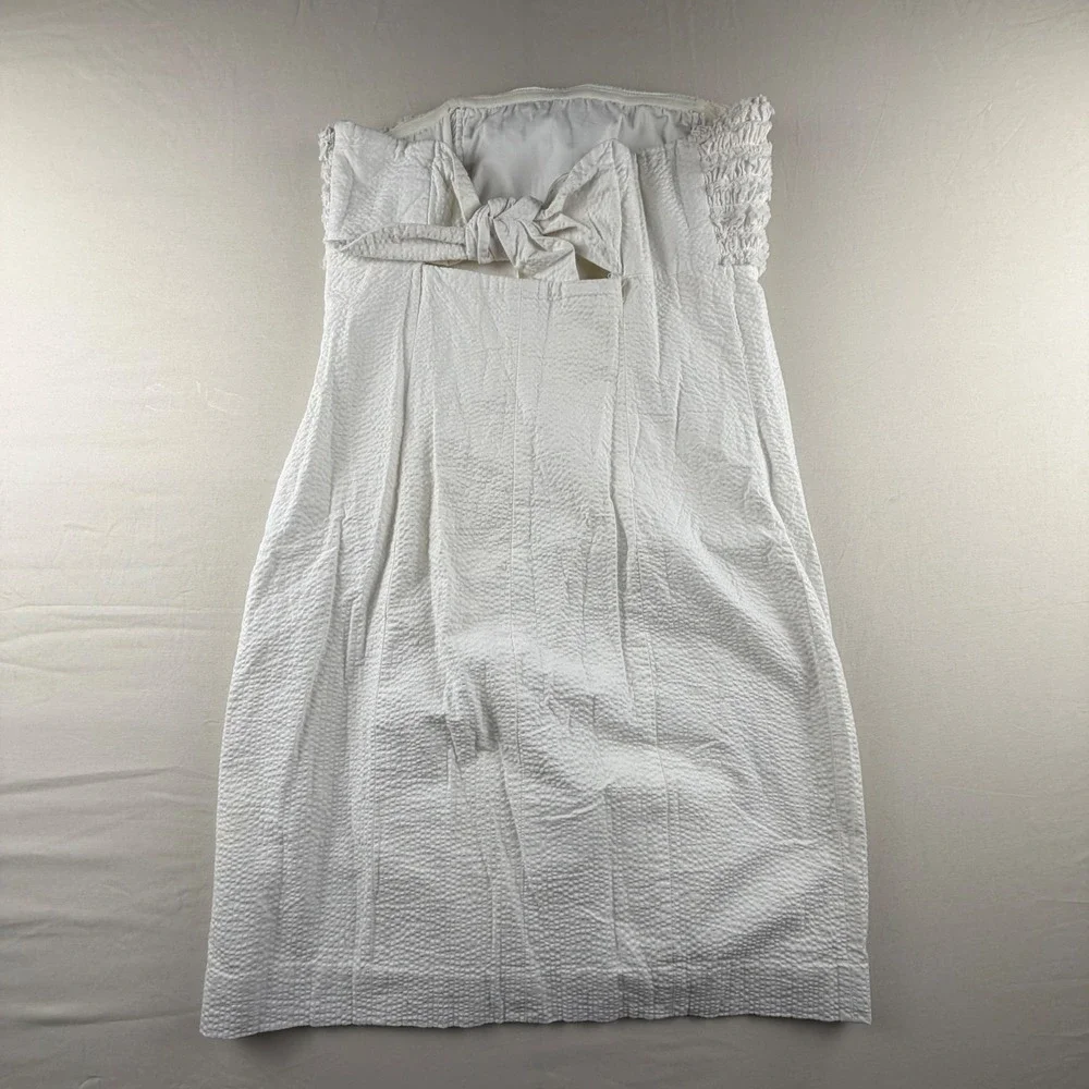 Lilly Pulitzer White Seersucker Strapless Bow Dress Womens size 2 Ruffle‎ 0182 - Picture 2 of 7